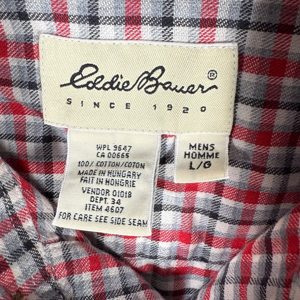 Eddie Bauer Men's Flannel Long‎ Sleeve Shirt Plaid Red Button-Down Men's Large - Picture 3 of 5